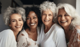 Four happy senior ladies smiling for the camera